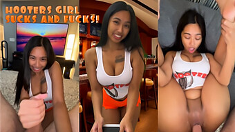 Asyalı Hooters Garsonu Sert Bir Şekilde Beceriliyor!