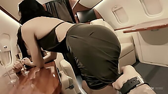 Seductive models indulging in passionate kisses aboard a private aircraft