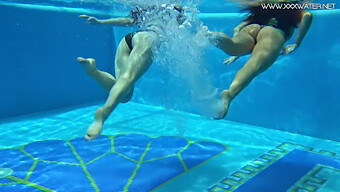 Diana Rius And Sheril Blossom Indulge In Underwater Lesbian Passion In A Public Pool