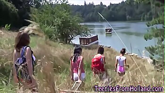 European girls rubbing each other in a boat orgy