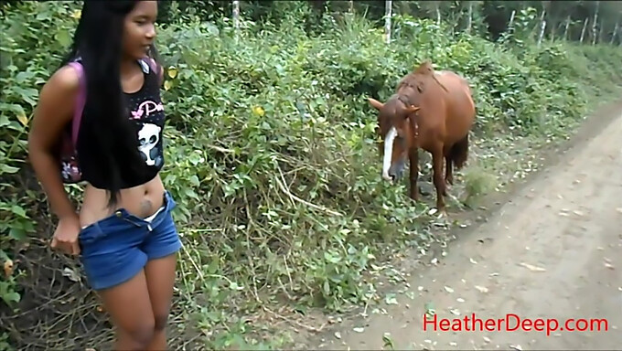 High-definition video of peeing in the jungle with a horse nearby