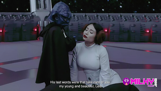 La sensuelle princesse Leia se fait baiser par le sage Maître Yoda dans cette parodie de Star Wars